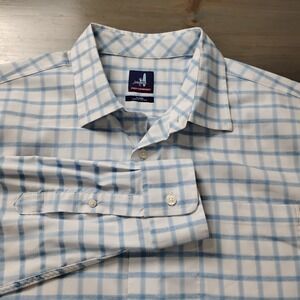johnnie-O Prepformance Size XL White Blue Grid Plaid Lightweight Button Down